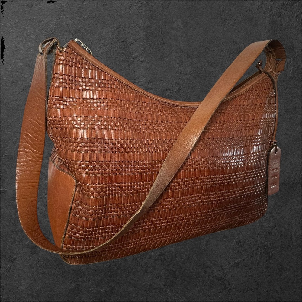 Vintage CEM Woven Leather Shoulder Bag Women Medium Brown Made in Brazil Hobo - Picture 3 of 14